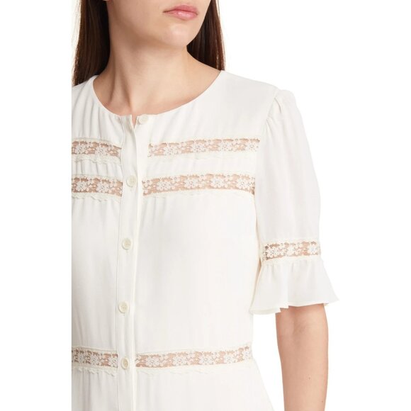 NWT Reformation Woodson in Ivory Lace Trim Midi Button Down Shirt Dress 14 - Picture 9 of 11